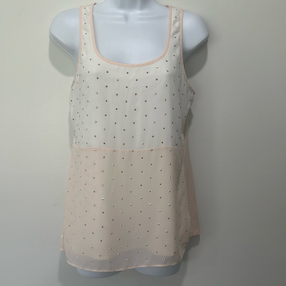 Express Cream and Blush Beaded Sleeveless Tank Top